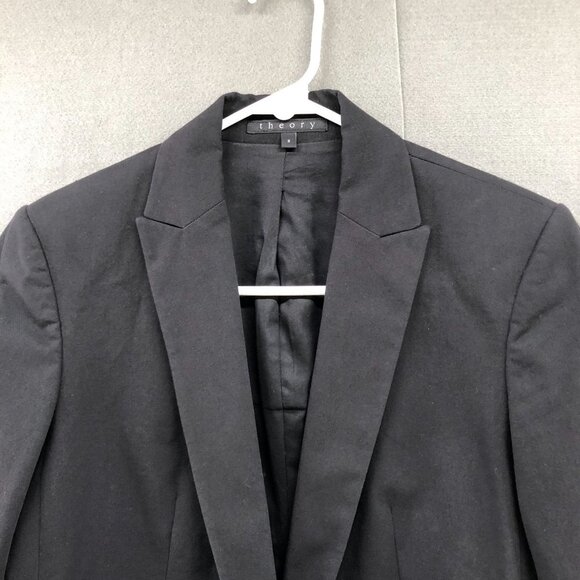 Theory Black Blazer Womens Size 2 Suit Jacket One Button Career Workwear - Picture 3 of 12